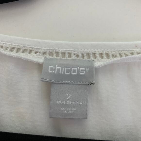 CHICO'S Blouse Embroidered Lace Cutout V-Neck Quarter Sleeve Boho Cottagecore - Picture 11 of 14